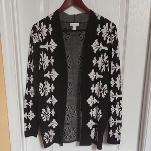 Charter Club Black and White Floral Cardigan